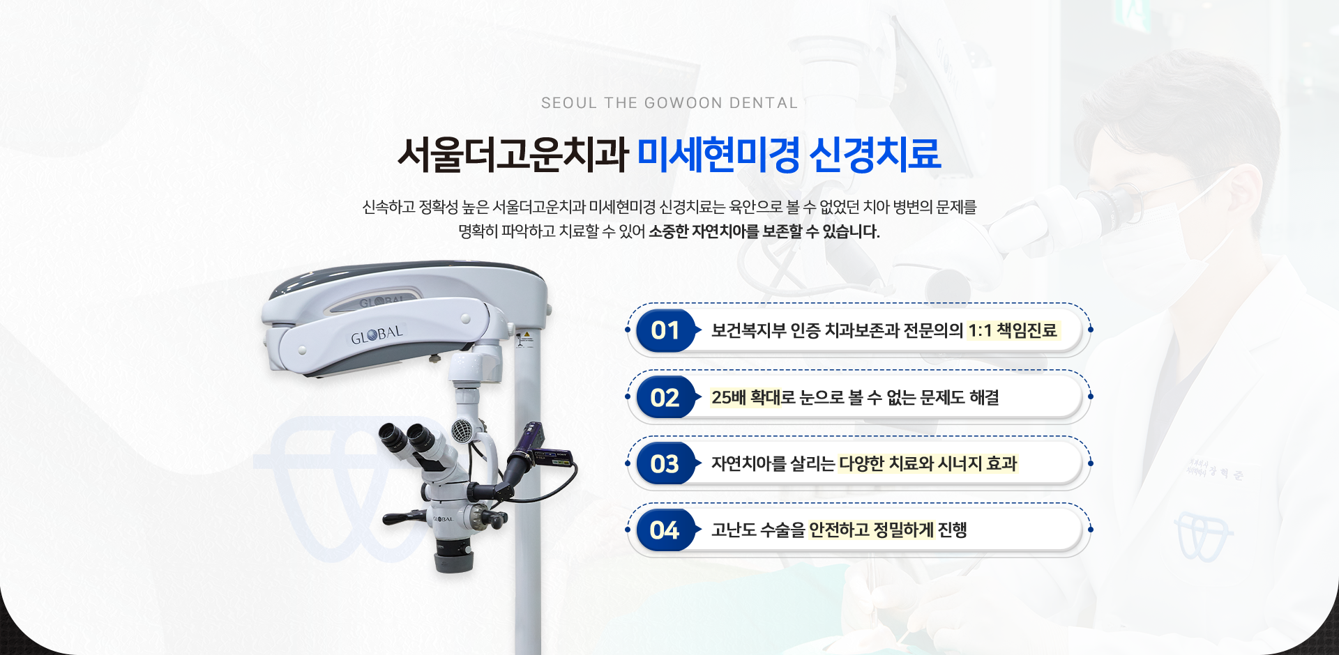 서울더고운치과-신경치료-과정-신경치료는-비교적-흔하게-하는-시술이지만-자연치아를-살리는데-있어-가장-효과적인-방법으로-정밀한-시술이-요구되는-치료입니다.-01-감염된-치수-충치가-신경까지-진행된-경우-신경치료를-시행합니다.-02-치수-제거/소독-오염된-신경,-염증을-제거하고-소독합니다.-03-신경관-충전-치아-뿌리와-머리-부분을-충전제-재료로-채워줍니다.-04-보철물-제작-최종-보철물(크라운)을-씌워-치아를-보호하며-마무리합니다.